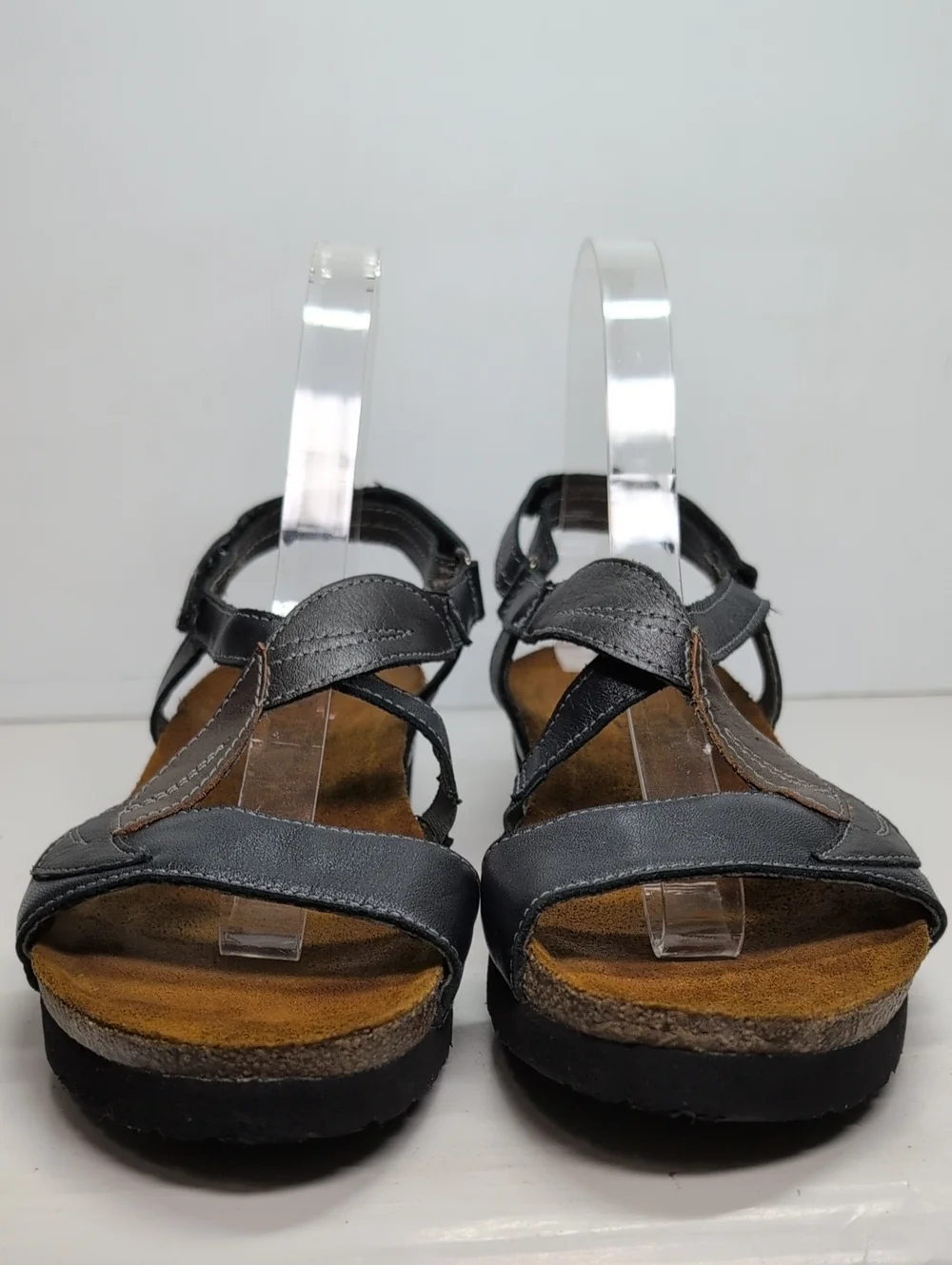 Naot caroline pewter & black wedge sandals womans size 9 EU 40